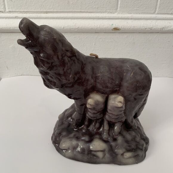 Vtg Wolf Cub Family Howling Wax Shaped Candle 9” Tall Grey Mythical - Picture 1 of 6